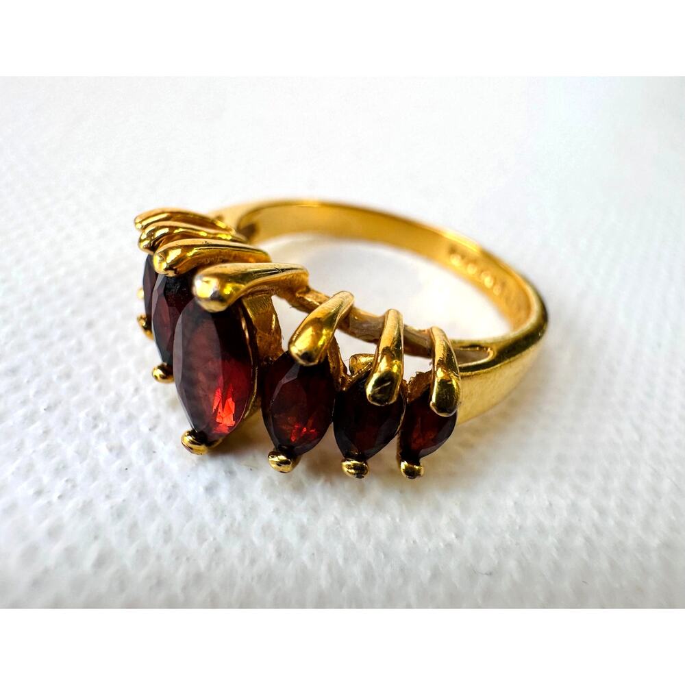 Vintage Lind Garnet Red Rhinestone Ring Size 6.5 14K HGEP